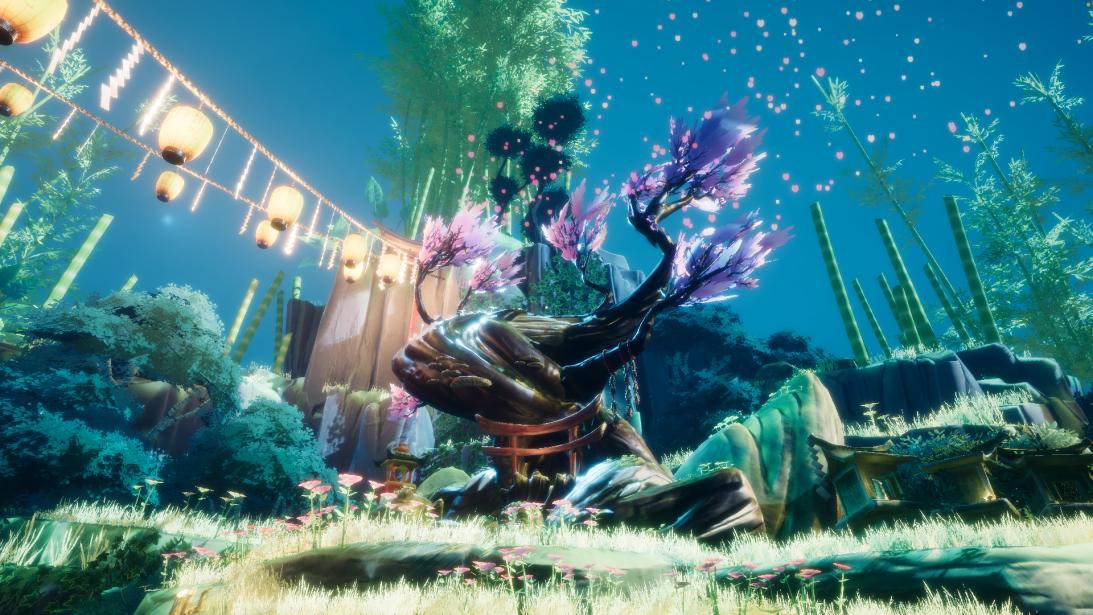 A luminous tree in the Eastern Forest game environment